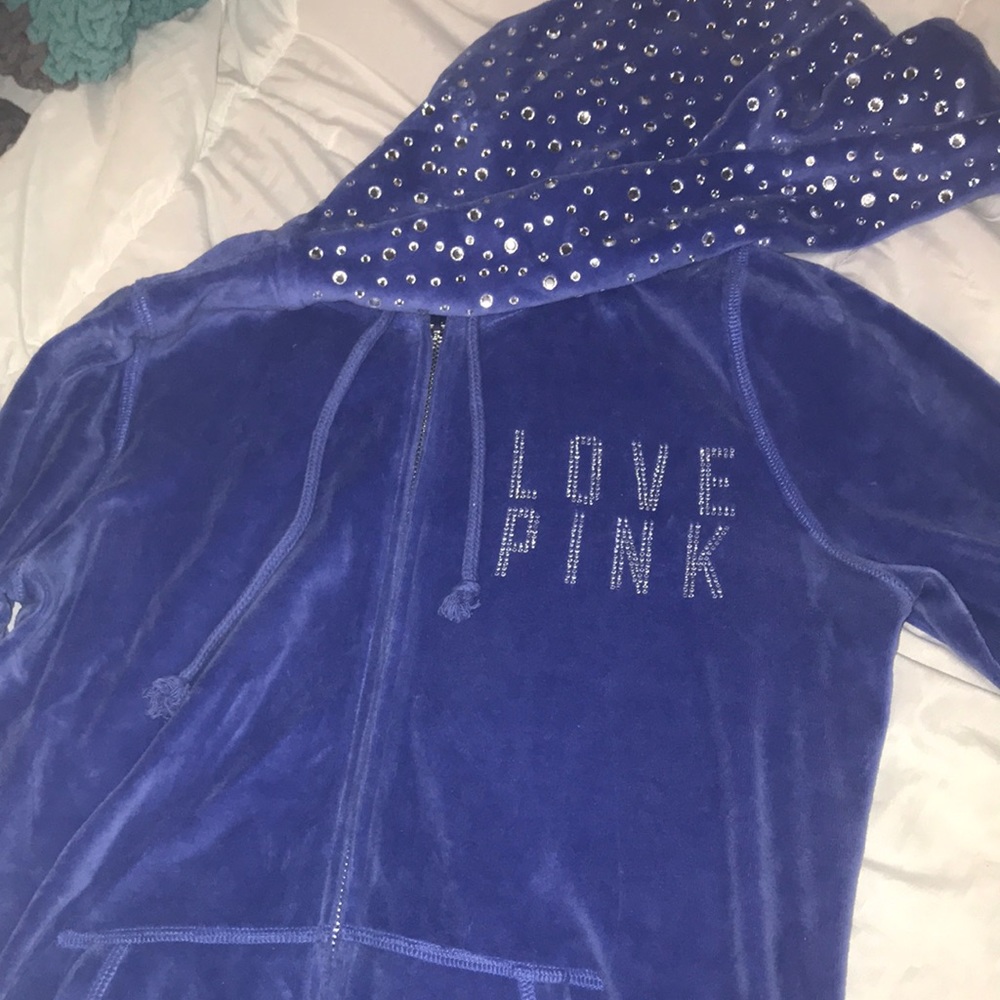 PINK bedazzled velvet zip up